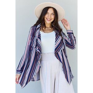 Oddi Full Size Multicolored Striped Cardigan In Multi Navy